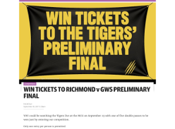 Win 1 of 5 double passes to Richmond v GWS preliminary final