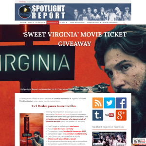 Win 1 of 5 Double passes to see Sweet Virginia