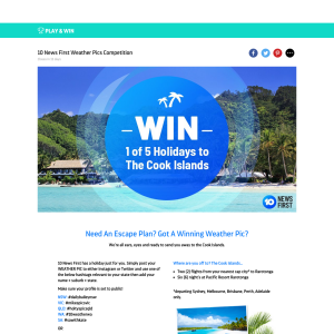 Win 1 of 5 Holdiays to Cook Islands