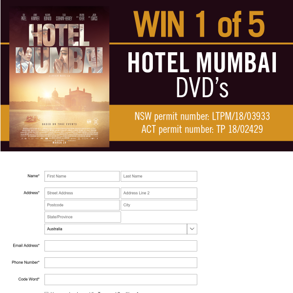 Win 1 of 5 Hotel Mumbai DVDs Worth $24.99