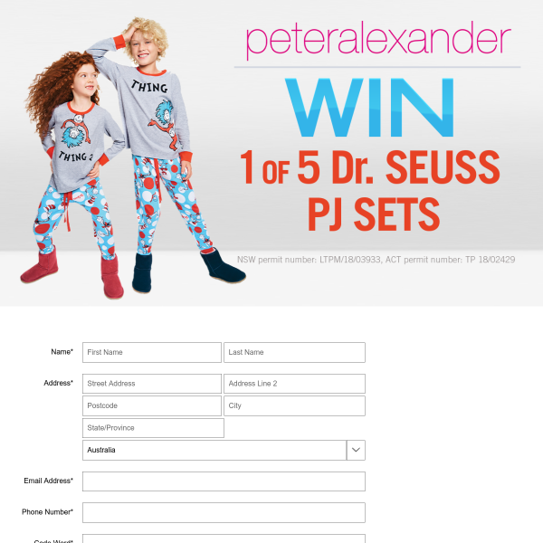 Win 1 of 5 Peter Alexander Dr Seuss PJ Sets Worth $159.95