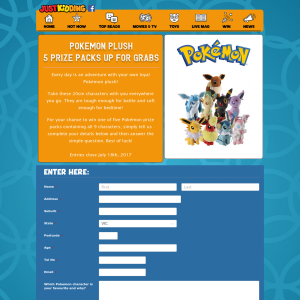 Win 1 of 5 Pokemon plus prize packs