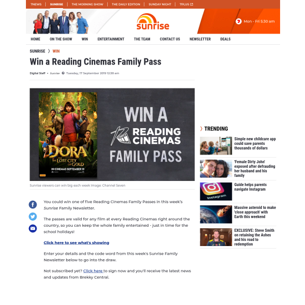 Win 1 of 5 Reading Cinemas Family Passes