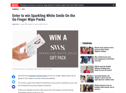 Win 1 of 5 Sparkling White Smile On the Go Finger Wipe Packs!