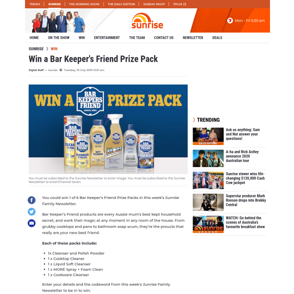 Win 1 of 6 Bar Keeper’s Friend Prize Packs