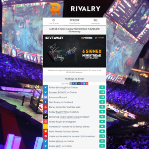 Win 1 of 6 Signed Fnatic CS:GO Ministreak Keyboards