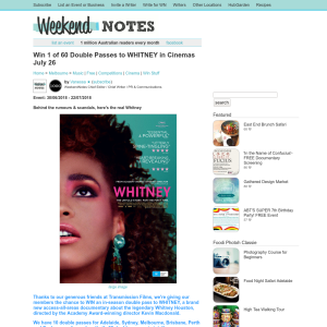 Win 1 of 60 Double Passes to Whitney