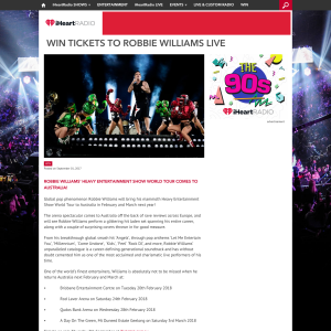 Win 1 of 63 double passes to the Robbie Williams Heavy Entertainment Show World Tour