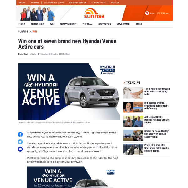 Win 1 of 7 Hyundai Venue Active SUVs