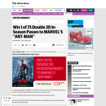 Win 1 of 75 Double 3D In-Season Passes to Marvel's 