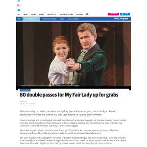 Win 1 of 80 Double Passes to See My Fair Lady at The Capitol Theatre