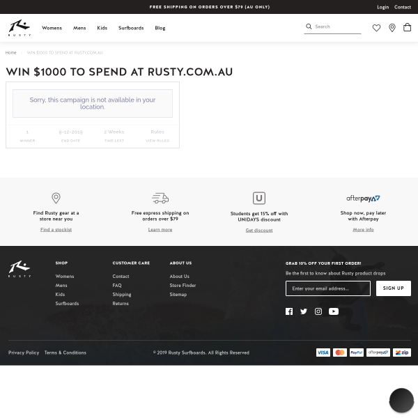 Win $1000 to Spend at Rusty.com.au