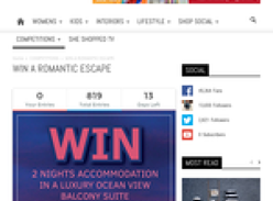 Win 2 nights accommodation in a luxury ocean view balcony suite with a complimentary romance package!