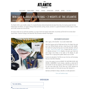 Win 2 nights at The Atlantic + Elle & Joel's Beach Bag