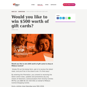 Win $500 worth of gift cards to shop at Mildura Central