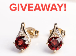 Win 9ct Yellow Gold Garnet and Diamond Stud Earrings