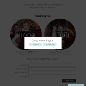 Win a $1,000 'SAMBAG' voucher & a $1,000 'WILLIAMS SONOMA' voucher!