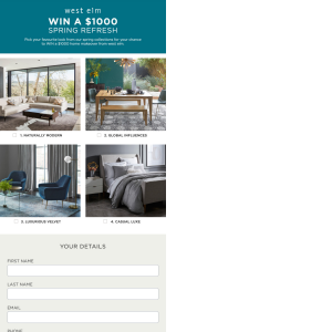 Win a $1,000 West Elm Gift Card