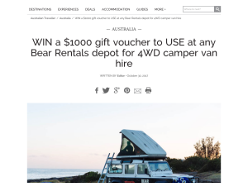 Win A $1000 Gift Voucher To Use At Any Bear Rentals Depot For 4WD Camper Van Hire