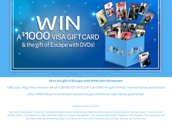 Win a $1000 Visa Gift Card and the gift of Escape with DVDs