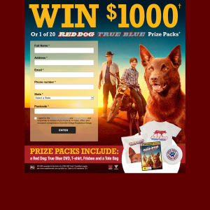 Win a $1000 Visa gift card or 1 of 20 Red Dog: True Blue packs