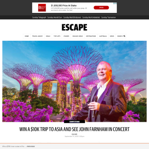 Win a $10K Trip to Asia and see John Farnham in concert