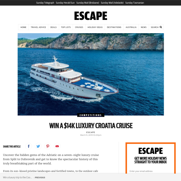 Win a $14k luxury Croatia cruise for 2