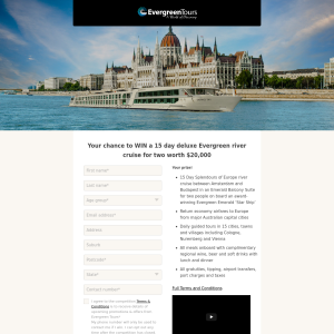 Win a 15 day deluxe Evergreen river cruise for 2 worth $20,000!