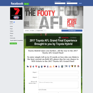 Win a 2017 Toyota AFL Grand Final Package for 2