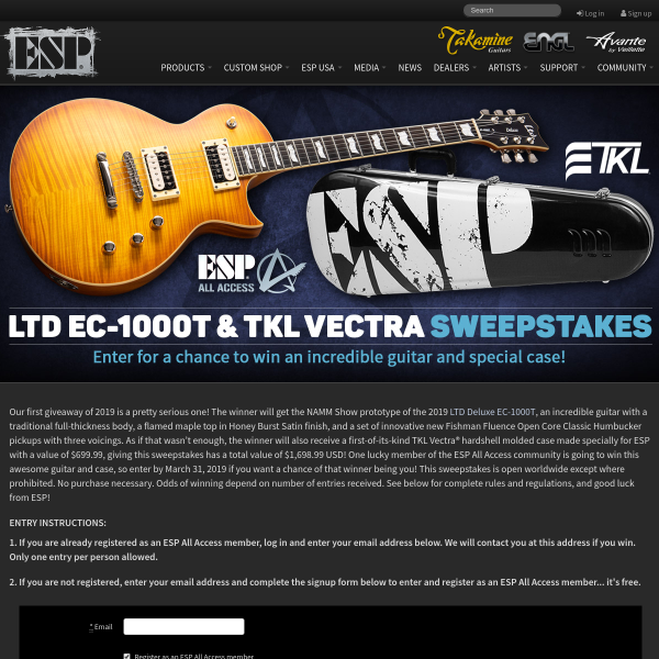Win a 2019 LTD Deluxe EC-1000T Prototype Guitar & TKL Vectra Hardshell Modded Case
