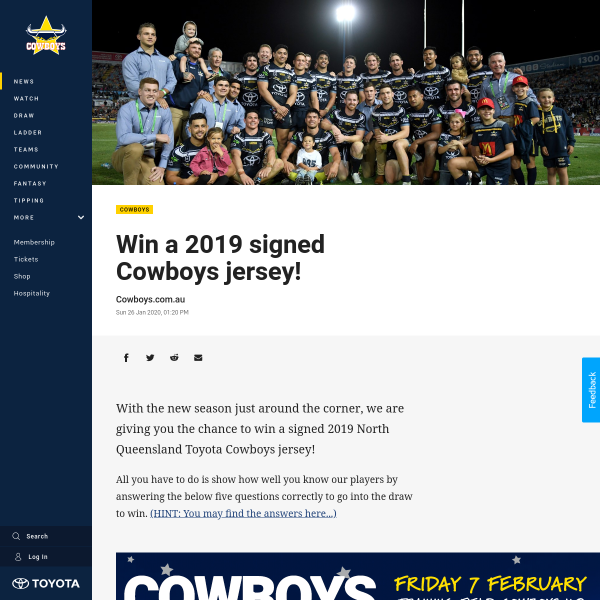 Win a 2019 signed North Queensland Toyota Cowboys Jersey