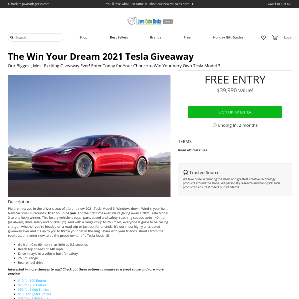 Win a 2021 Tesla Model 3