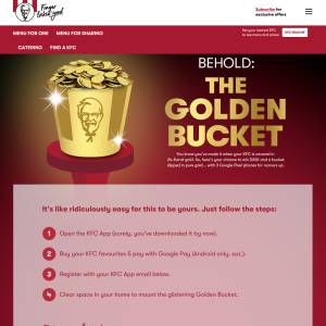 Win a 24k gold plated KFC bucket or Google Pixel 3 Phone