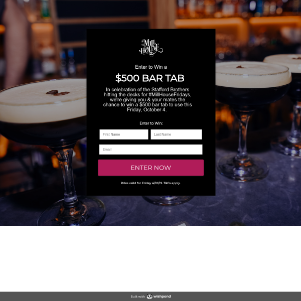 Win a $500 BAR - The Mill House 