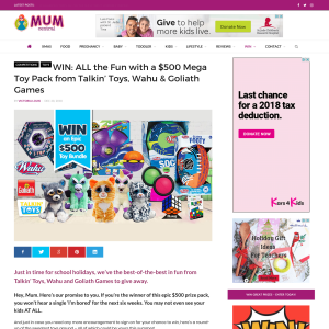 Win a $500 Mega Toy Pack from Talkin’ Toys, Wahu & Goliath Games