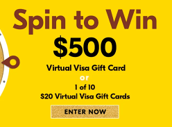 Win a $500 VISA Gift Card or 1 of 10 $20 Gift Cards