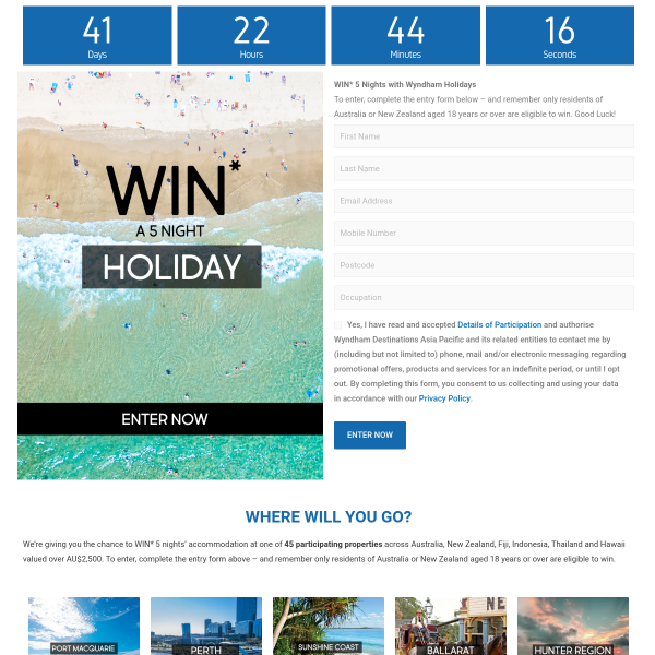 Win a 5N Stay at a Wyndham Hotel/Resort of Choice Worth Over $2,500