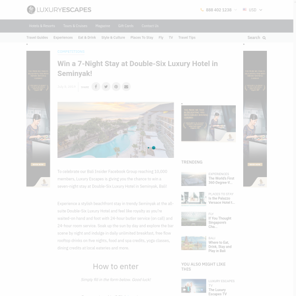 Win a 7N Stay at Double-Six Luxury Hotel in Bali for 2 Worth $5,462