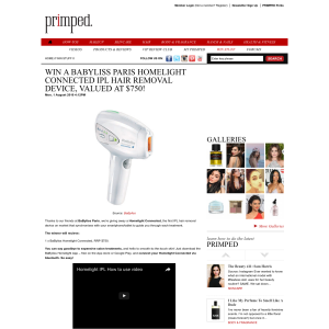 Win a BaByliss Paris Homelight Connected IPL Hair Removal Device, valued at $750!