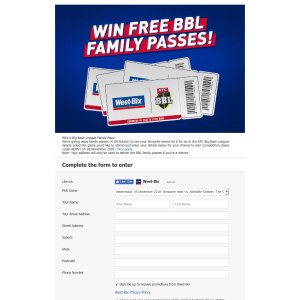 Win a Big Bash League Family Pass