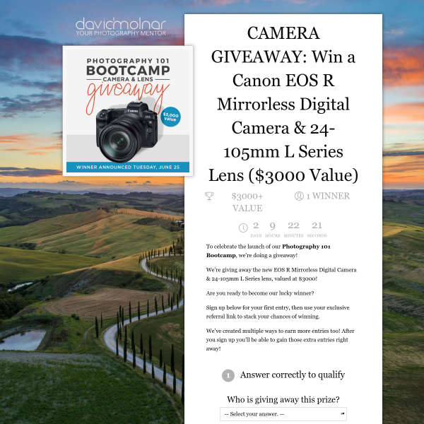 Win a Canon EOS R Mirrorless Digital Camera & 24-105mm L Series Lens