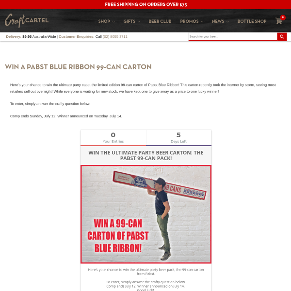 Win a Carton of Pabst Blue Ribbon