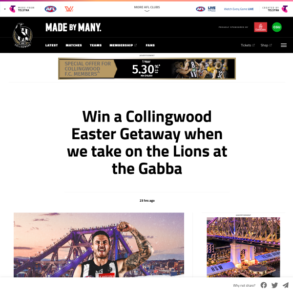 Win a Collingwood Easter Getaway to Brisbane for 2
