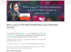 Win a copy of The Paris Seamstress and a $100 Myer Voucher