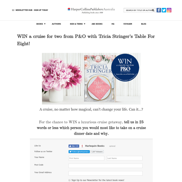 Win a cruise for two with Tricia Stringer's Table for Eight