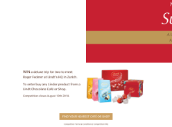Win a deluxe trip for two to meet Roger Federer at Lindt's HQ in Zurich