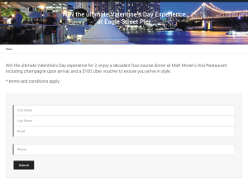 Win a dinner for two for Valentine's Day