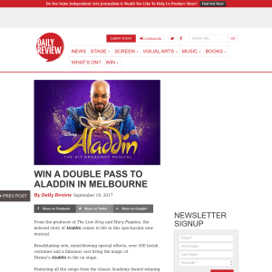 Win a double pass to Aladdin