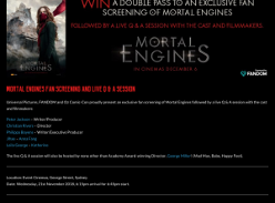 Win a double pass to an Exclusive Fan Screening of Mortal Engines