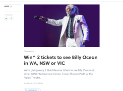 WIN a double pass to see Billy Ocean in either VIC, WA or NSW